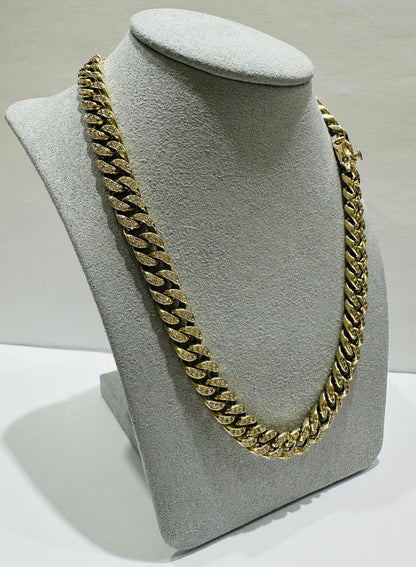 10K GOLD MIAMI CUBAN LINK CHAIN NECKLACE WITH WHITE SAPPHIRE- 75.8gm   20"   8.75mm