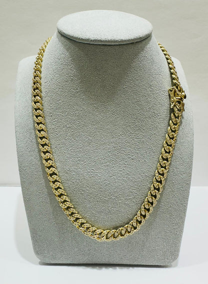 10K GOLD MIAMI CUBAN LINK CHAIN NECKLACE WITH WHITE SAPPHIRE- 49.3gm   20"   7.00mm