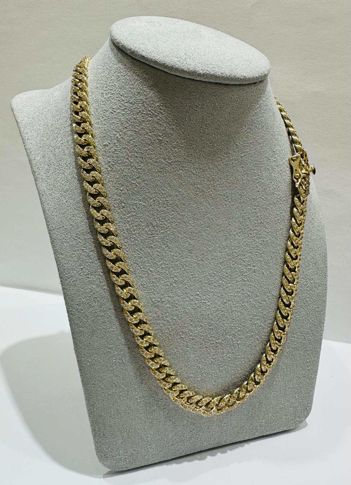 10K GOLD MIAMI CUBAN LINK CHAIN NECKLACE WITH WHITE SAPPHIRE- 49.3gm   20"   7.00mm