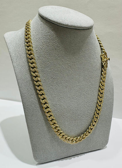 10K GOLD MIAMI CUBAN LINK CHAIN NECKLACE WITH WHITE SAPPHIRE- 49.3gm   20"   7.00mm