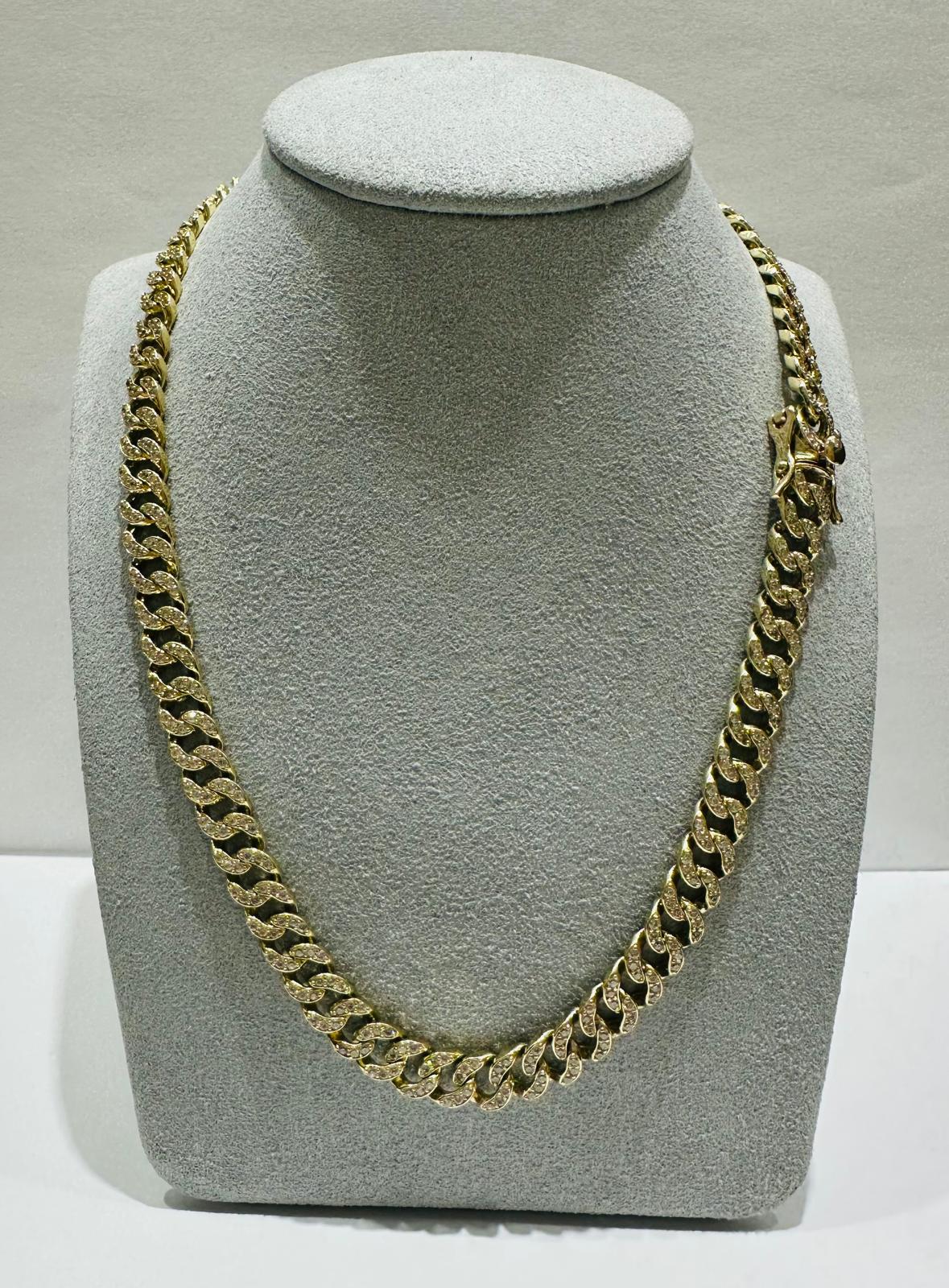 10K GOLD MIAMI CUBAN LINK CHAIN NECKLACE WITH WHITE SAPPHIRE- 55.2gm   21"   7.25mm