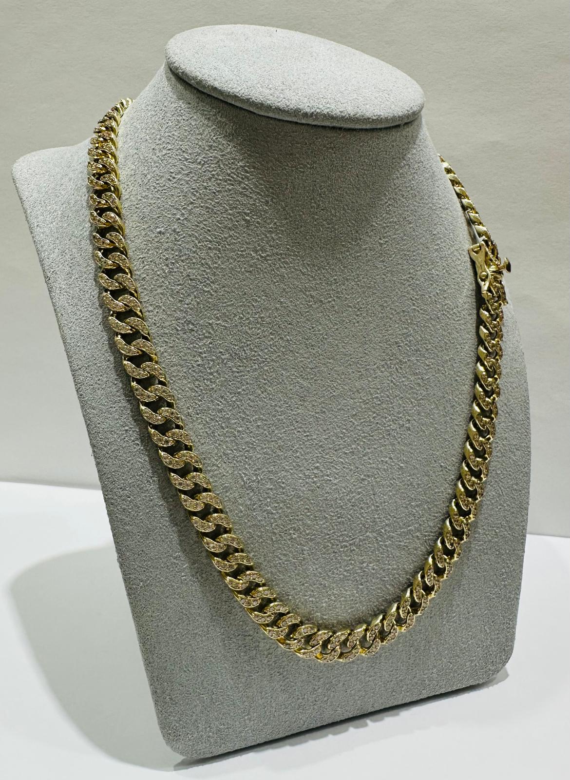 10K GOLD MIAMI CUBAN LINK CHAIN NECKLACE WITH WHITE SAPPHIRE- 55.2gm   21"   7.25mm