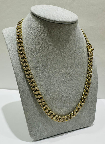 10K GOLD MIAMI CUBAN LINK CHAIN NECKLACE WITH WHITE SAPPHIRE- 55.2gm   21"   7.25mm