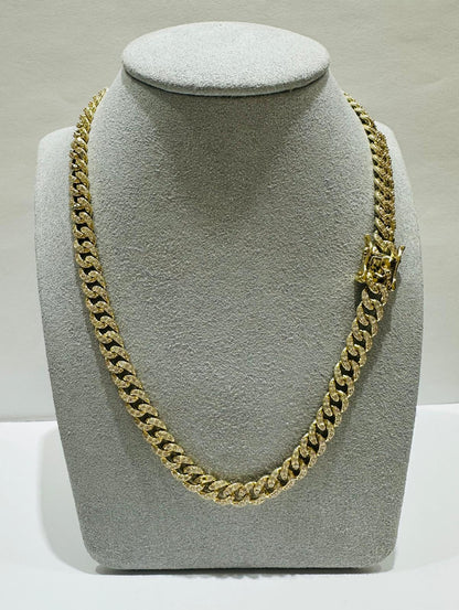 10K GOLD MIAMI CUBAN LINK CHAIN NECKLACE WITH WHITE SAPPHIRE- 44.3gm   18"   6.75mm