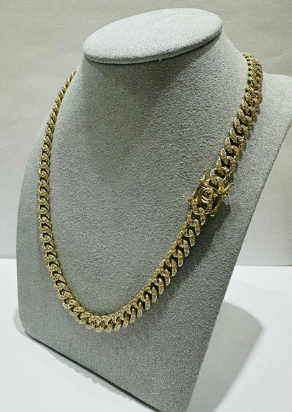 10K GOLD MIAMI CUBAN LINK CHAIN NECKLACE WITH WHITE SAPPHIRE- 44.3gm   18"   6.75mm