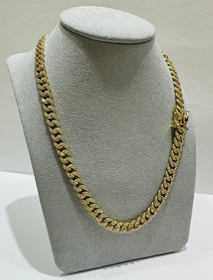 10K GOLD MIAMI CUBAN LINK CHAIN NECKLACE WITH WHITE SAPPHIRE- 44.3gm   18"   6.75mm