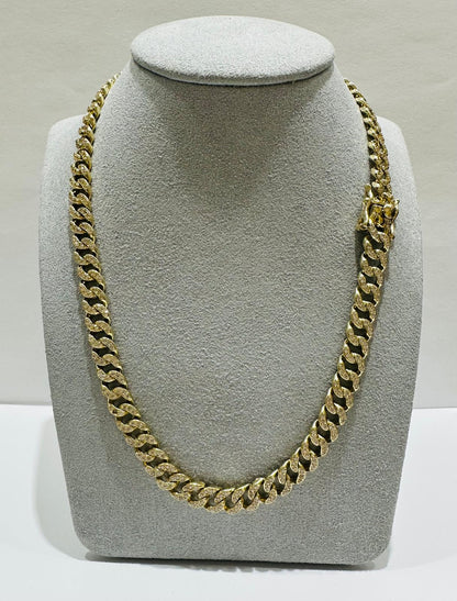 10K GOLD MIAMI CUBAN LINK CHAIN NECKLACE WITH WHITE SAPPHIRE- 48.6gm   20"   7.15mm