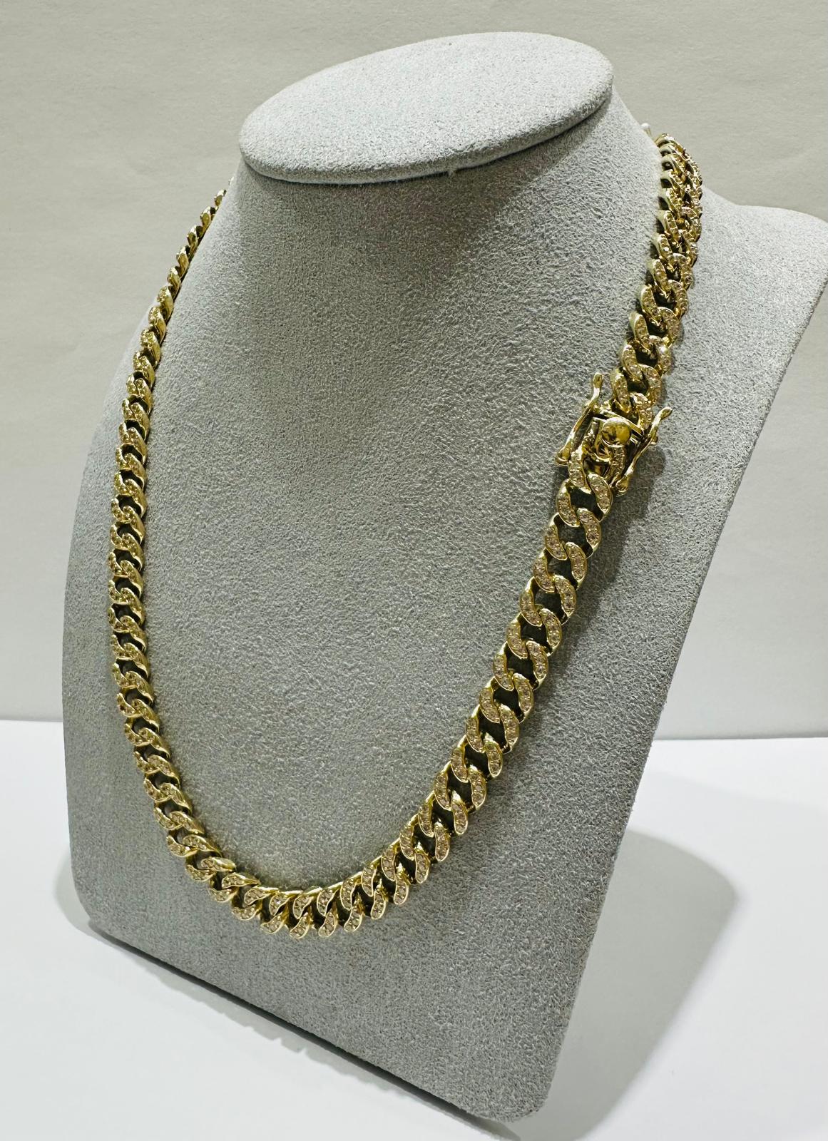 10K GOLD MIAMI CUBAN LINK CHAIN NECKLACE WITH WHITE SAPPHIRE- 48.6gm   20"   7.15mm
