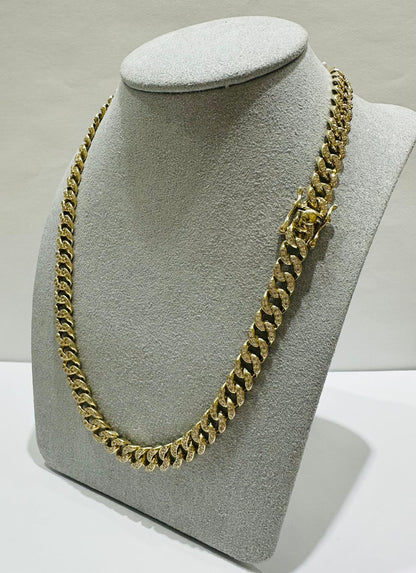 10K GOLD MIAMI CUBAN LINK CHAIN NECKLACE WITH WHITE SAPPHIRE- 48.6gm   20"   7.15mm