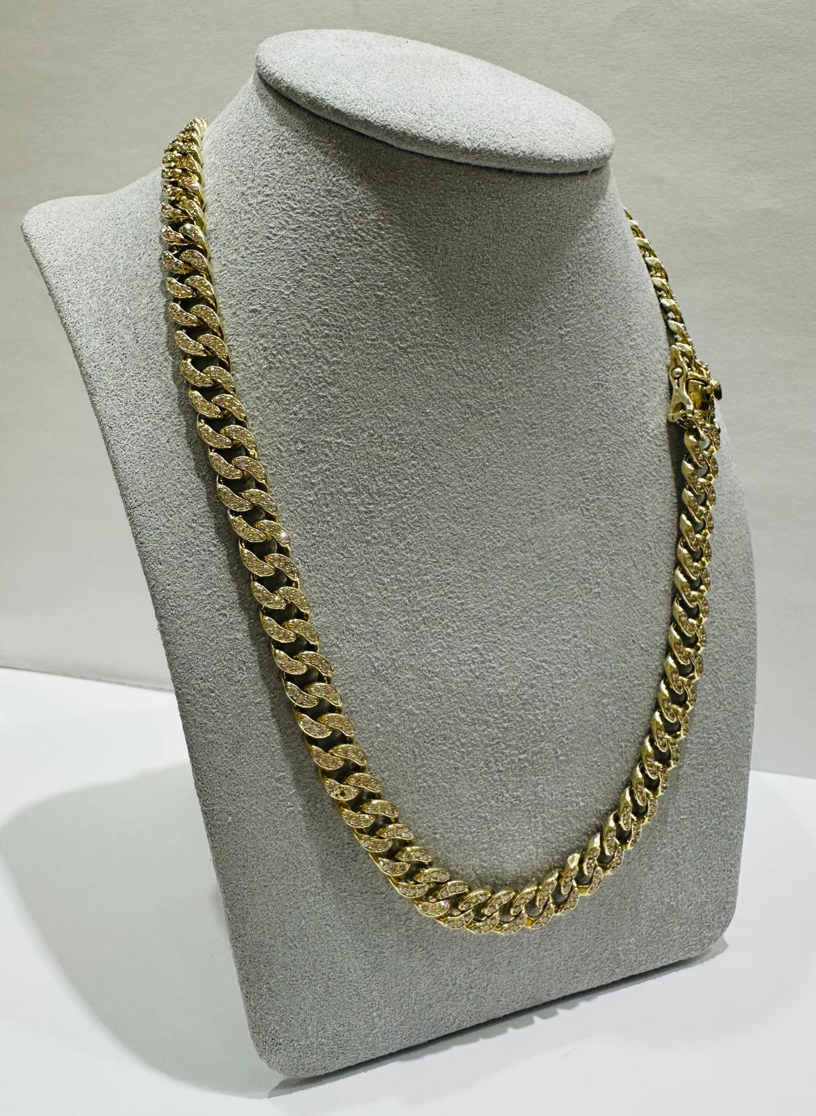 10K GOLD MIAMI CUBAN LINK CHAIN NECKLACE WITH WHITE SAPPHIRE- 48.6gm   20"   7.15mm