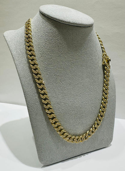 10K GOLD MIAMI CUBAN LINK CHAIN NECKLACE WITH WHITE SAPPHIRE- 48.6gm   20"   7.15mm