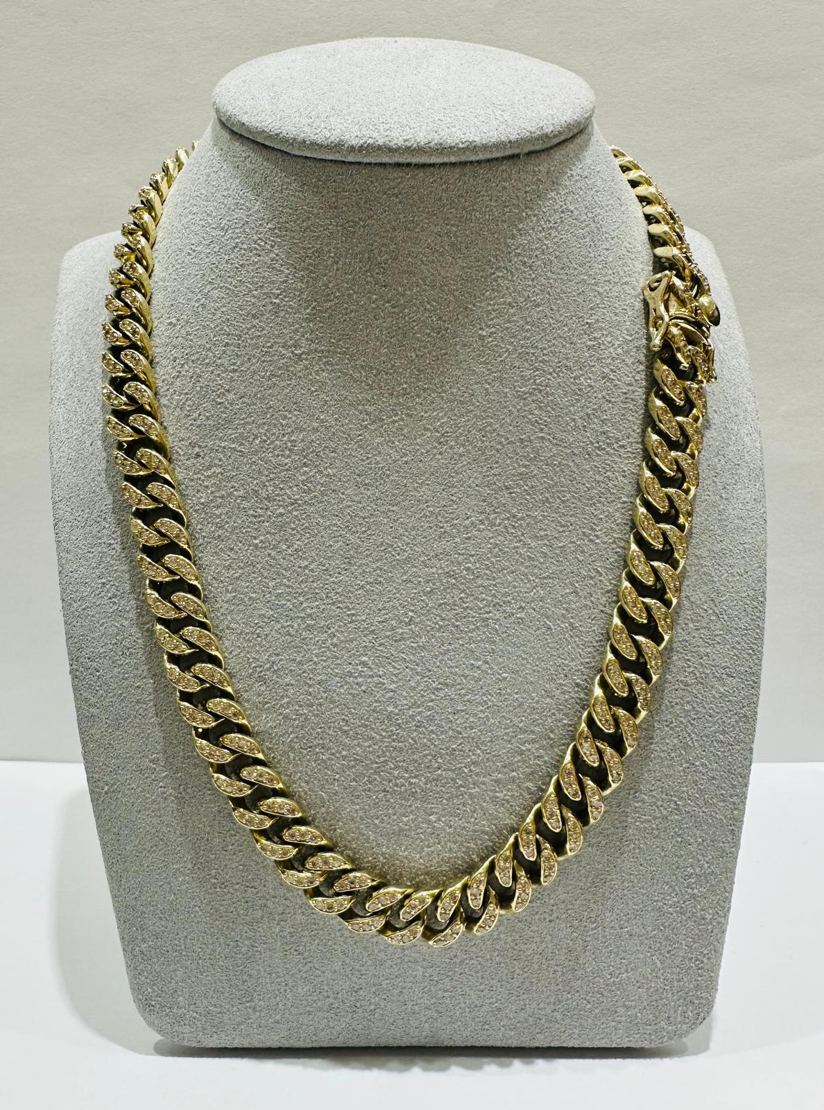 10K GOLD MIAMI CUBAN LINK CHAIN NECKLACE WITH WHITE SAPPHIRE- 75.8gm   20"   8.75mm