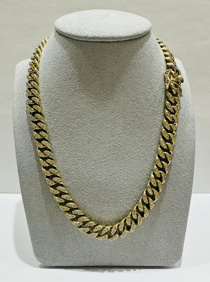 10K GOLD MIAMI CUBAN LINK CHAIN NECKLACE WITH WHITE SAPPHIRE- 75.8gm   20"   8.75mm