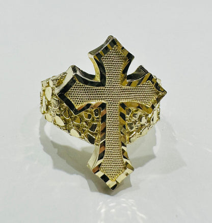 10K GOLD CROSS NUGGET RING- WEIGHT: 4.4gm
