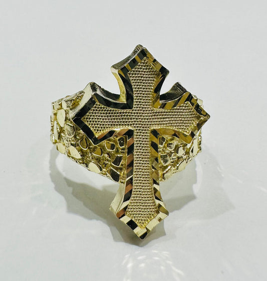 10K GOLD CROSS NUGGET RING- WEIGHT: 4.4gm