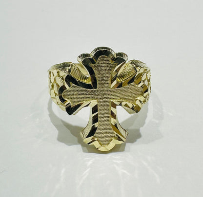 10K GOLD CROSS NUGGET RING- WEIGHT: 3.0gm