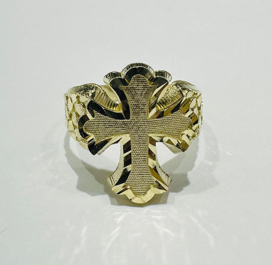 10K GOLD CROSS NUGGET RING- WEIGHT: 3.0gm