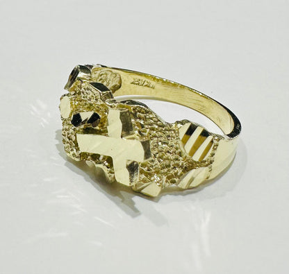 10K GOLD NUGGET CROSS RING- WEIGHT: 3.7gm