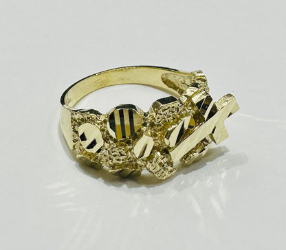 10K GOLD NUGGET CROSS RING- WEIGHT: 3.7gm