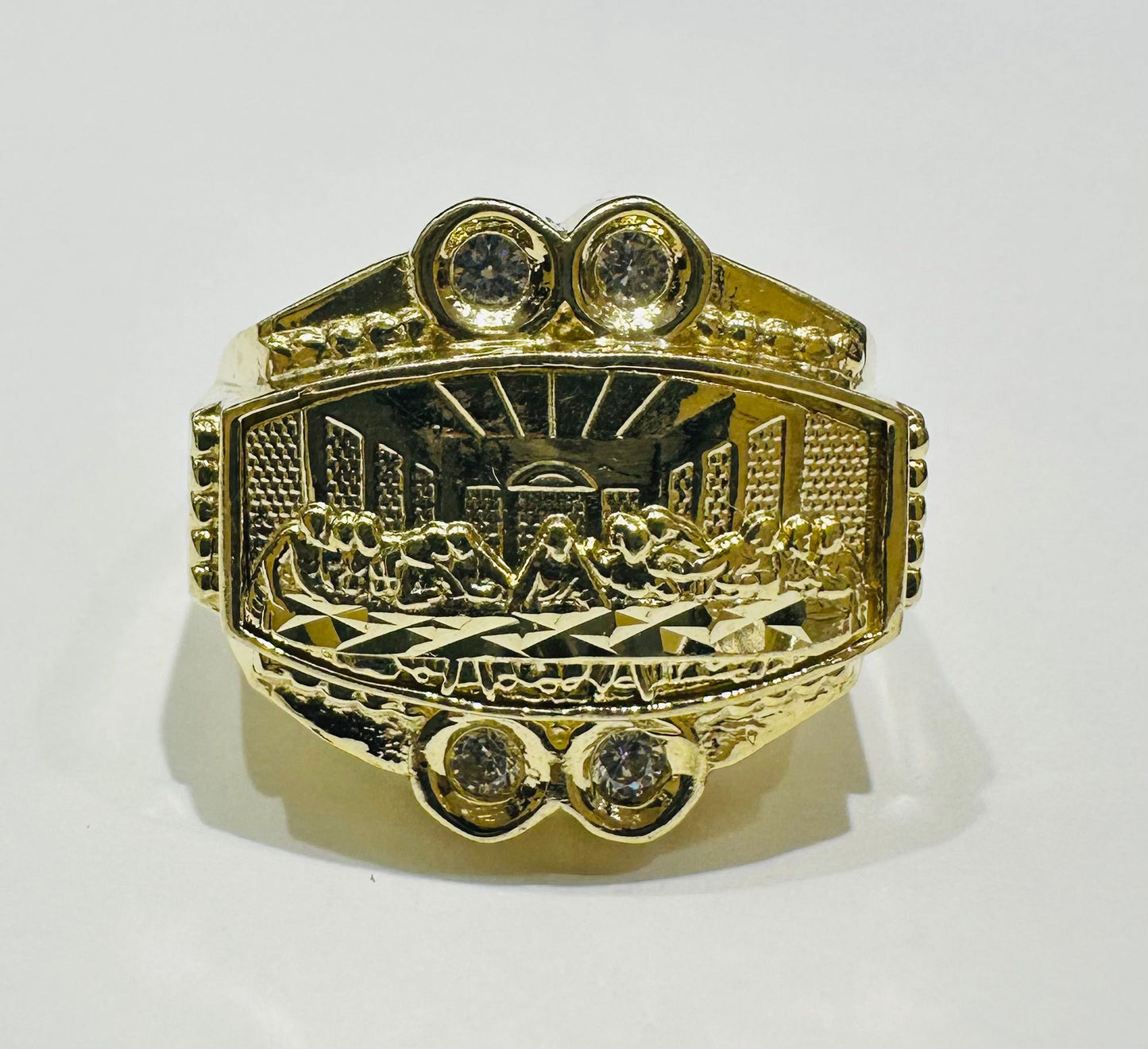 10K GOLD LAST SUPPER RING- WEIGHT: 9.4gm