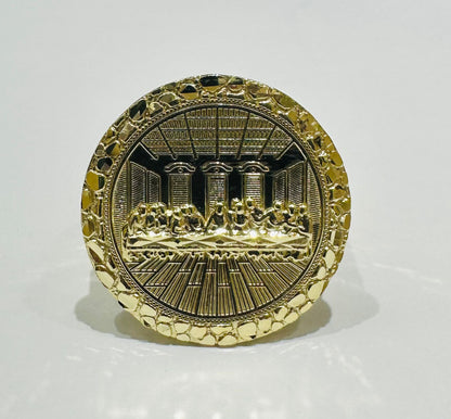 10K GOLD ROUND LAST SUPPER NUGGET RING- WEIGHT: 7.5gm