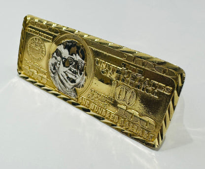 10K GOLD TWO FINGER HUNDER DOLLAR BILL RING- WEIGHT: 14.5gm