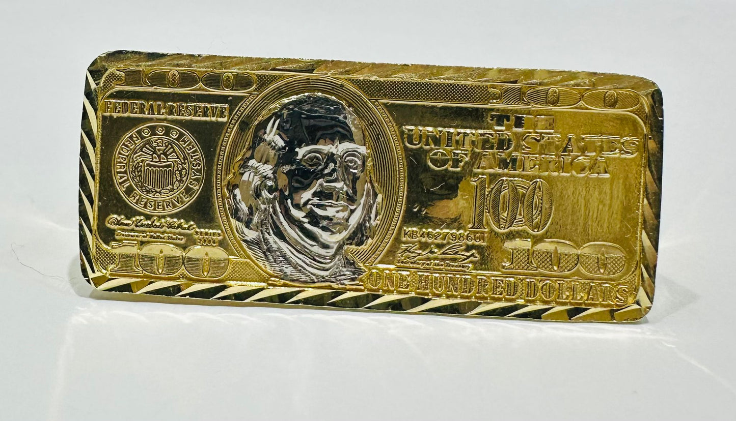 10K GOLD TWO FINGER HUNDER DOLLAR BILL RING- WEIGHT: 14.5gm