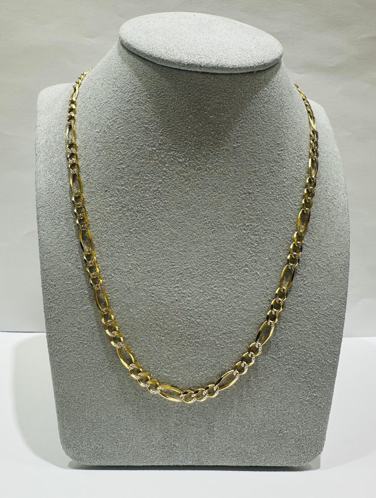 10K GOLD DIAMOND CUT FIGARO LINK CHAIN- WEIGHT: 11.8gm   22"   4.05mm