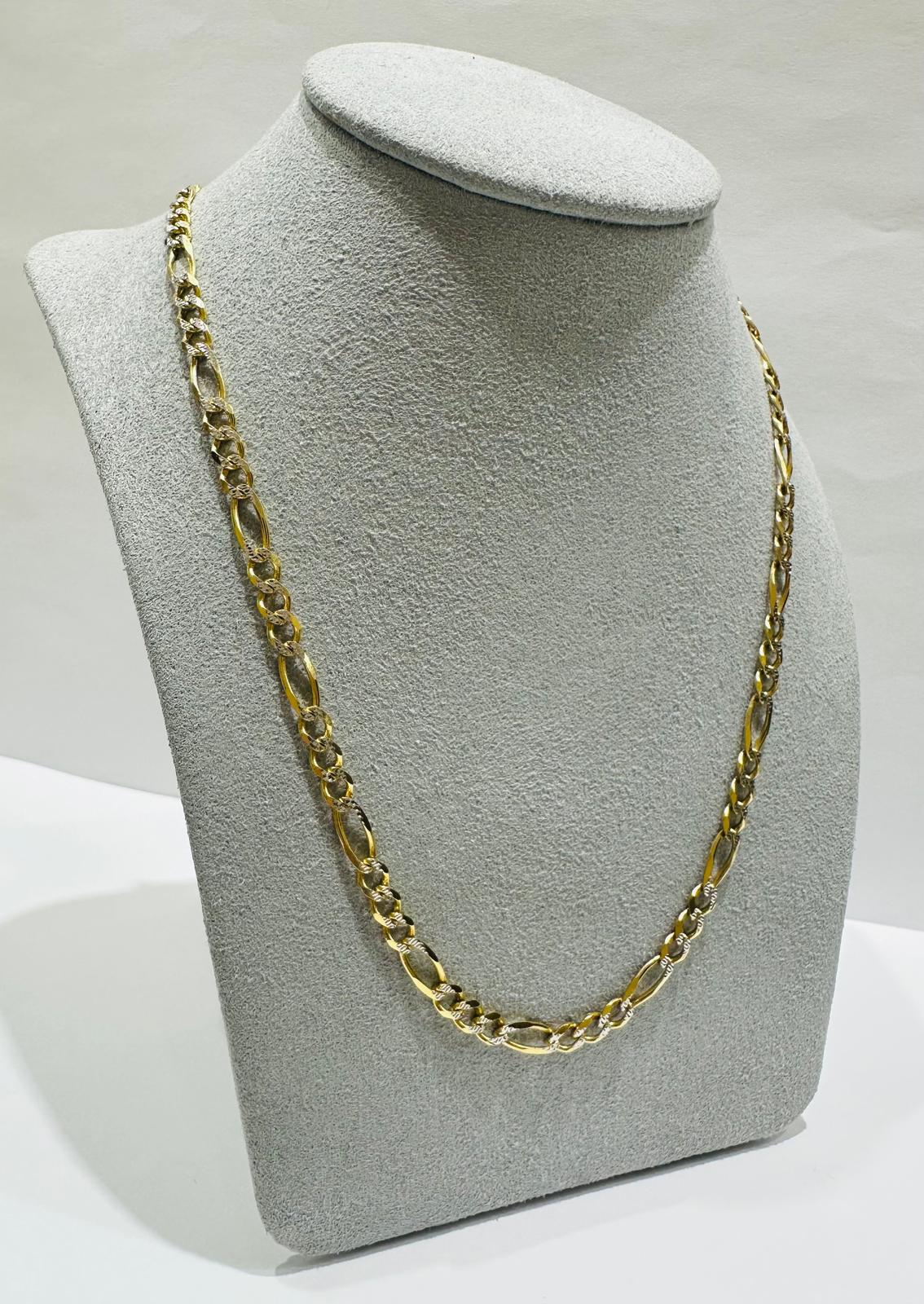 10K GOLD DIAMOND CUT FIGARO LINK CHAIN- WEIGHT: 11.8gm   22"   4.05mm