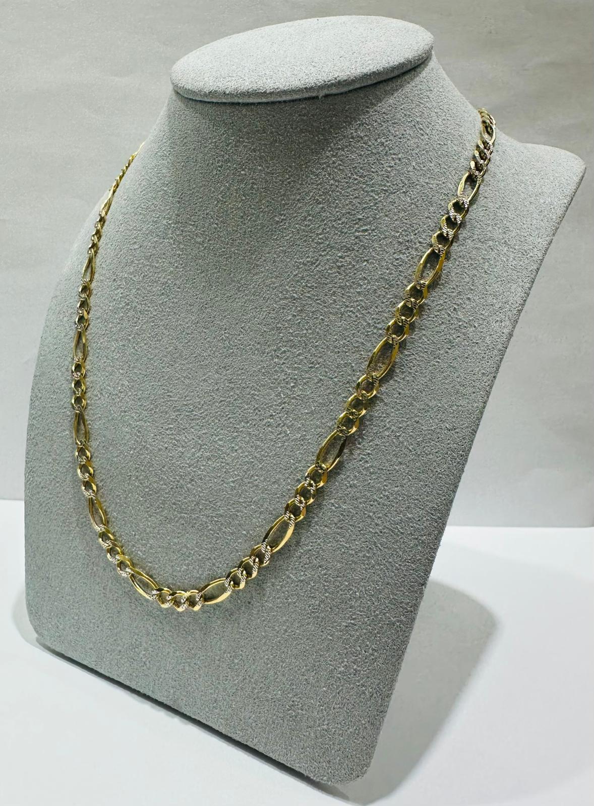 10K GOLD DIAMOND CUT FIGARO LINK CHAIN- WEIGHT: 11.8gm   22"   4.05mm