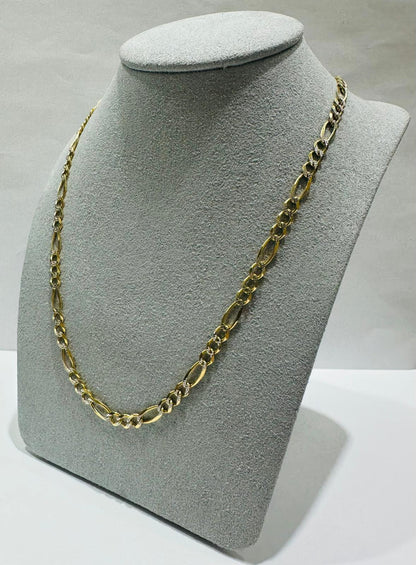 10K GOLD DIAMOND CUT FIGARO LINK CHAIN- WEIGHT: 11.8gm   22"   4.05mm