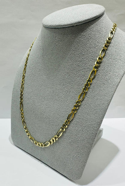 10K GOLD FIGARO LINK CHAIN- WEIGHT: 10.6gm   22"   4.15mm