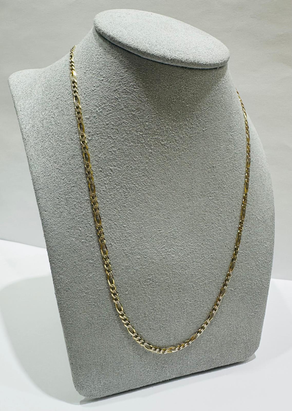 10K GOLD DIAMOND CUT FIGARO LINK CHAIN- WEIGHT: 4.6gm   24"   2.22mm