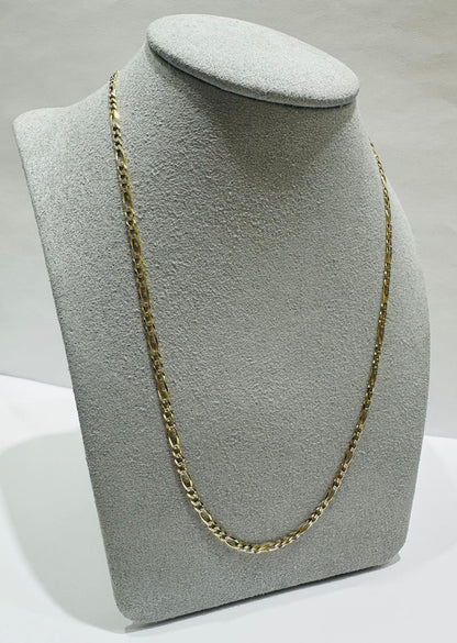 10K GOLD DIAMOND CUT FIGARO LINK CHAIN- WEIGHT: 4.6gm   24"   2.22mm