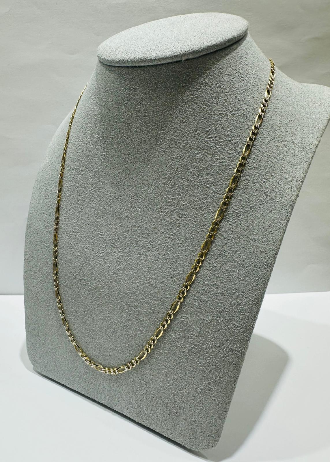 10K GOLD DIAMOND CUT FIGARO LINK CHAIN- WEIGHT: 4.6gm   24"   2.22mm