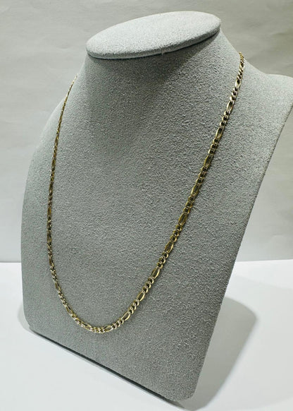 10K GOLD DIAMOND CUT FIGARO LINK CHAIN- WEIGHT: 4.6gm   24"   2.22mm