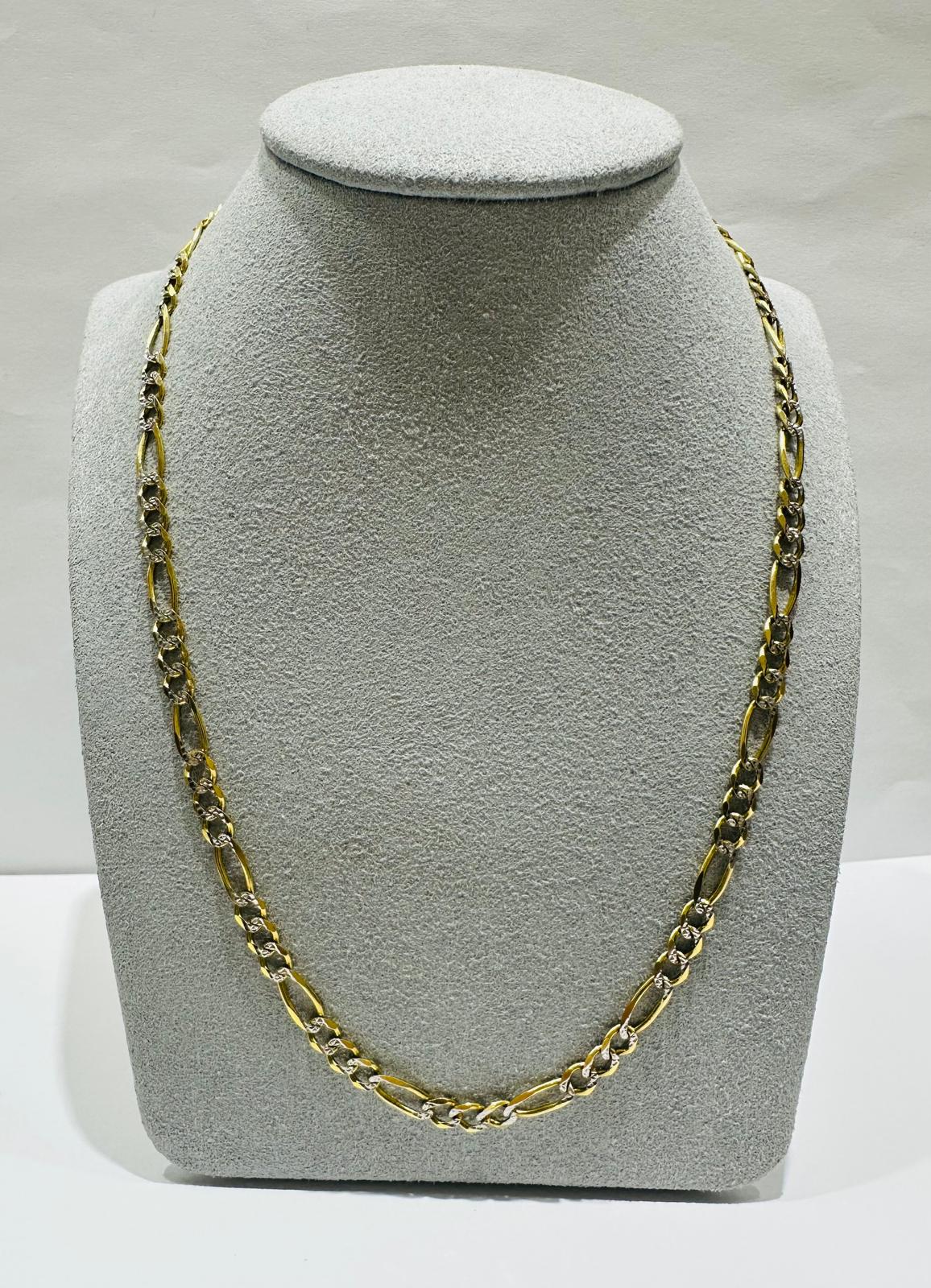 10K GOLD DIAMOND CUT FIGARO LINK CHAIN- WEIGHT: 12.5gm   24"   4.30mm