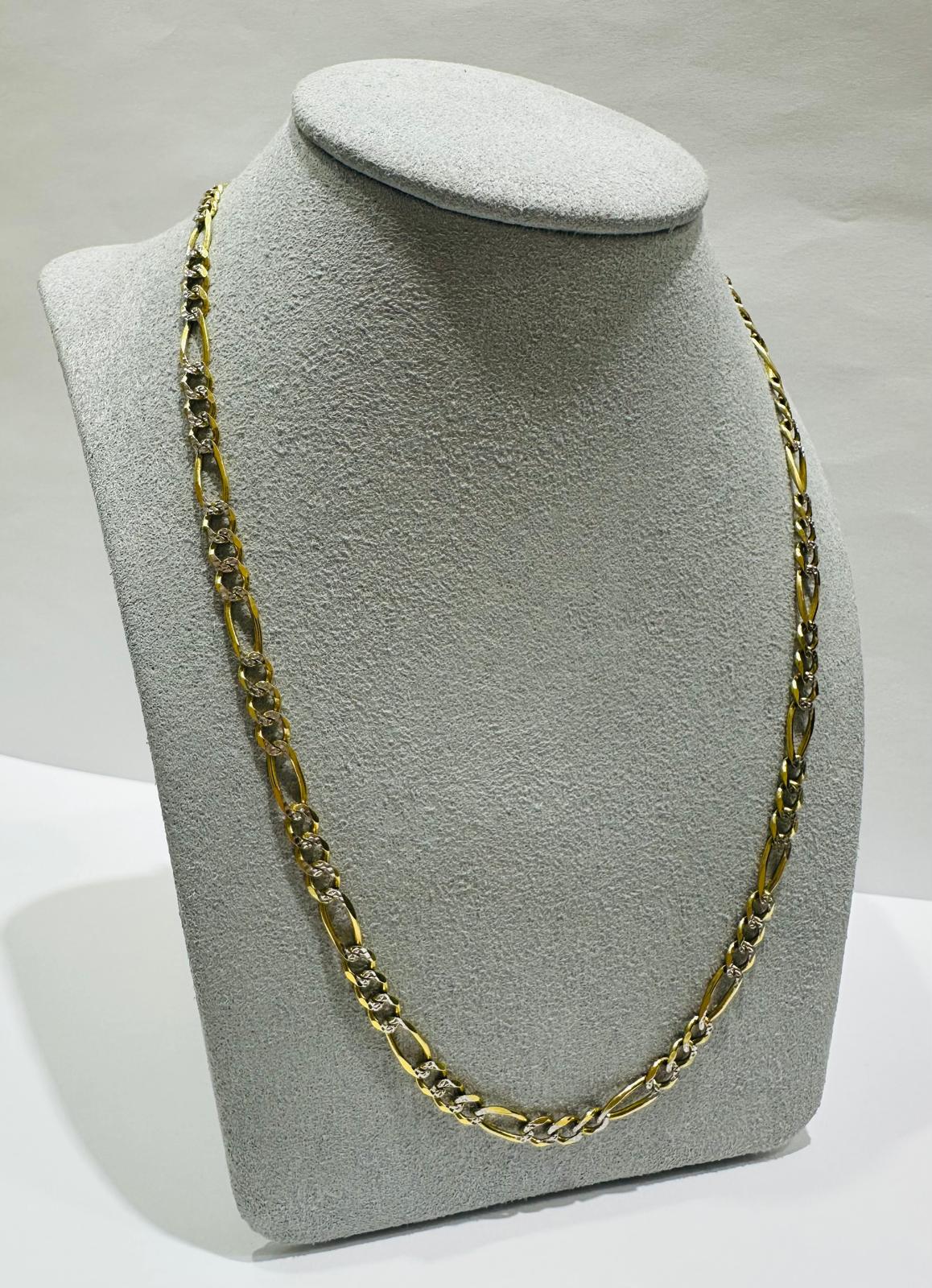 10K GOLD DIAMOND CUT FIGARO LINK CHAIN- WEIGHT: 12.5gm   24"   4.30mm