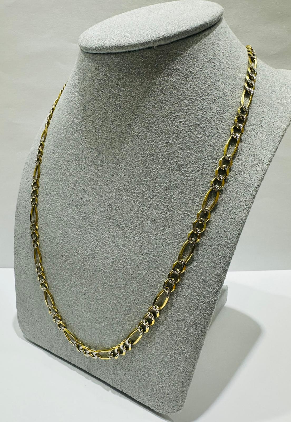 10K GOLD DIAMOND CUT FIGARO LINK CHAIN- WEIGHT: 12.5gm   24"   4.30mm