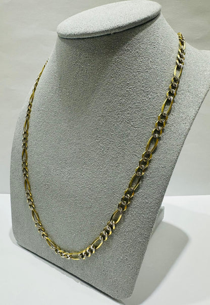 10K GOLD DIAMOND CUT FIGARO LINK CHAIN- WEIGHT: 12.5gm   24"   4.30mm