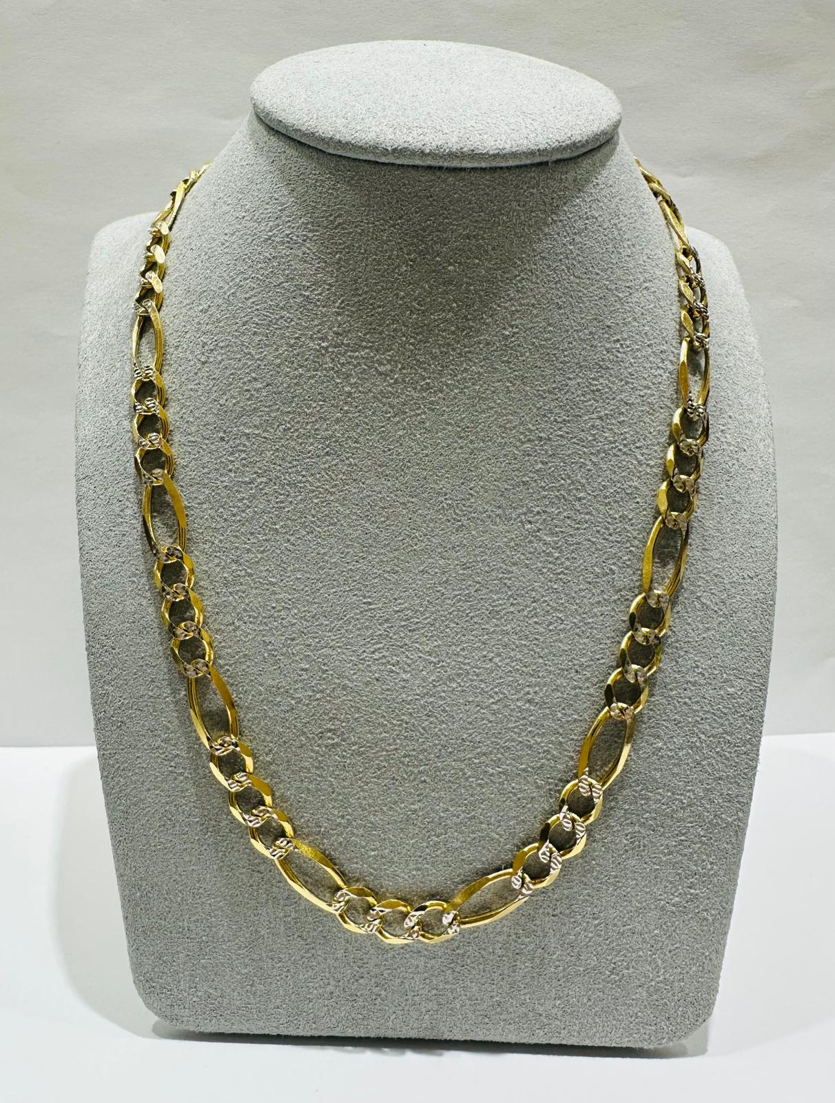 10K GOLD DIAMOND CUT FIGARO LINK CHAIN- WEIGHT: 22.8gm   20"   6.40mm