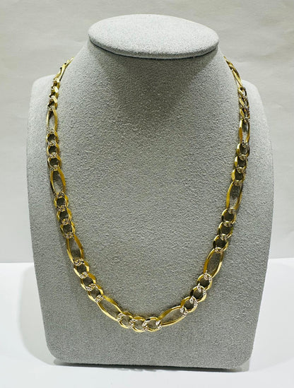 10K GOLD DIAMOND CUT FIGARO LINK CHAIN- WEIGHT: 22.8gm   20"   6.40mm
