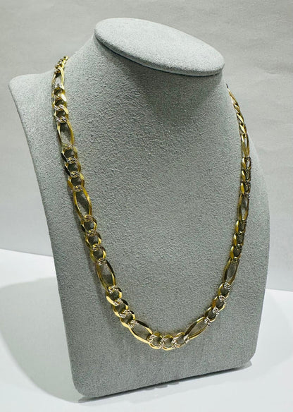 10K GOLD DIAMOND CUT FIGARO LINK CHAIN- WEIGHT: 22.8gm   20"   6.40mm