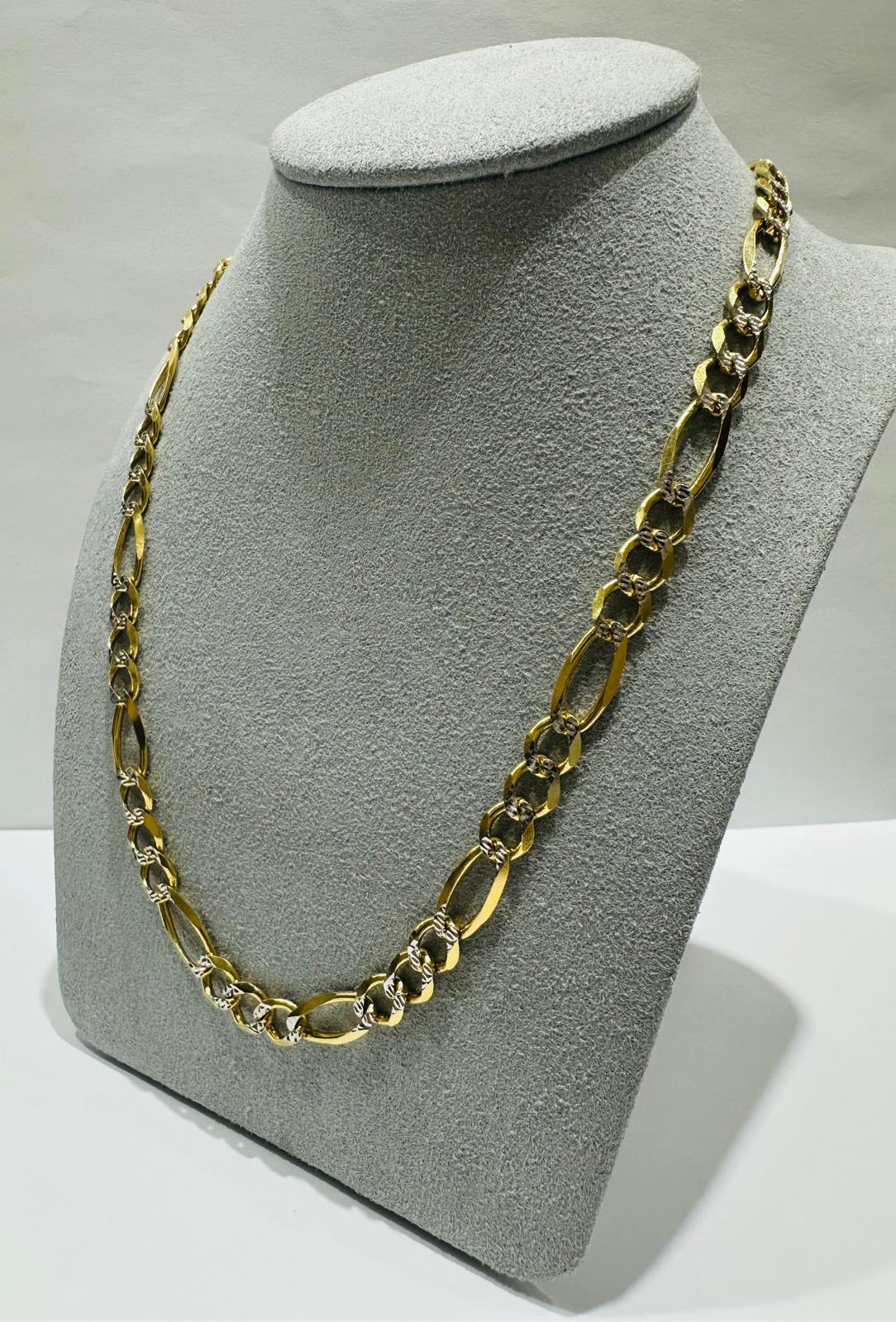 10K GOLD DIAMOND CUT FIGARO LINK CHAIN- WEIGHT: 22.8gm   20"   6.40mm