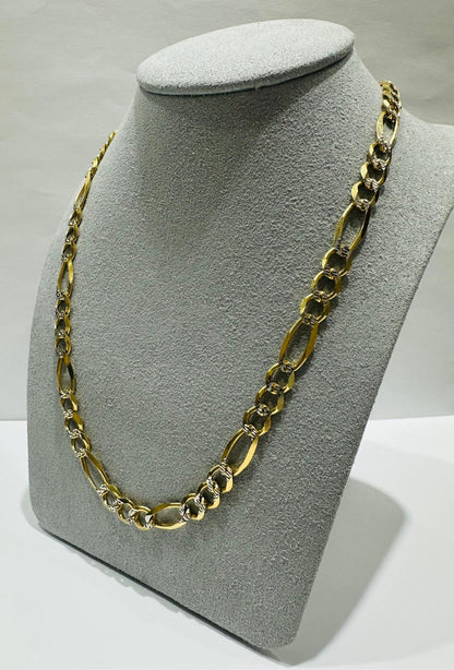 10K GOLD DIAMOND CUT FIGARO LINK CHAIN- WEIGHT: 22.8gm   20"   6.40mm