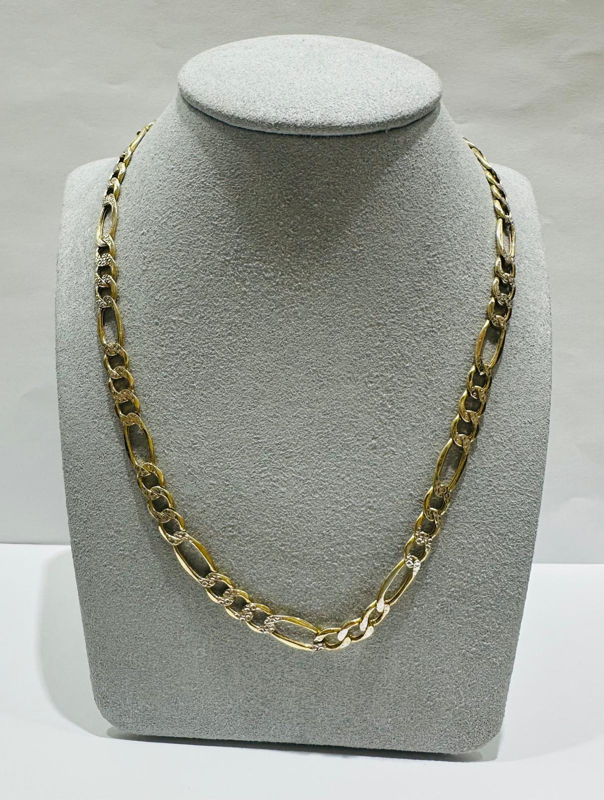 10K GOLD DIAMOND CUT FIGARO LINK CHAIN- WEIGHT: 14gm   24"   6.20mm