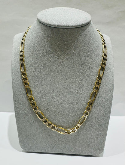 10K GOLD DIAMOND CUT FIGARO LINK CHAIN- WEIGHT: 14gm   24"   6.20mm