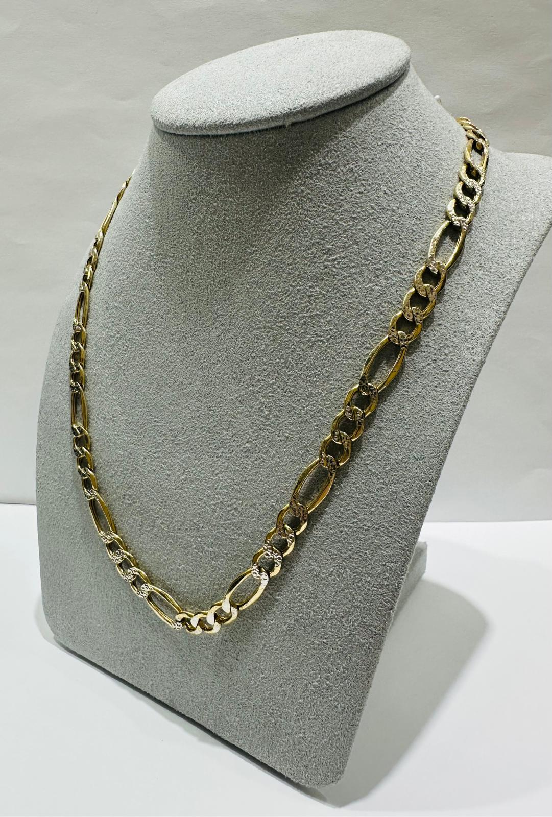 10K GOLD DIAMOND CUT FIGARO LINK CHAIN- WEIGHT: 14gm   24"   6.20mm
