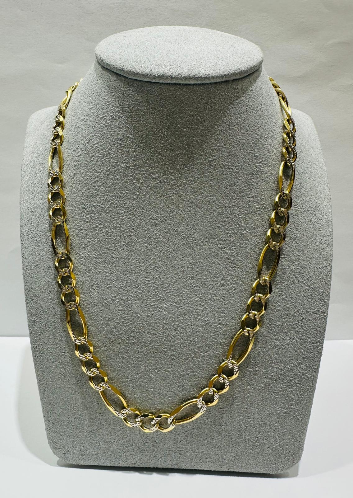 10K GOLD DIAMOND CUT FIGARO LINK CHAIN- WEIGHT: 23.5gm   20"   6.45mm