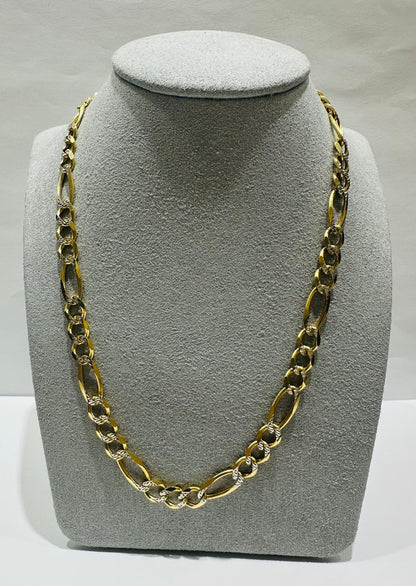 10K GOLD DIAMOND CUT FIGARO LINK CHAIN- WEIGHT: 23.5gm   20"   6.45mm